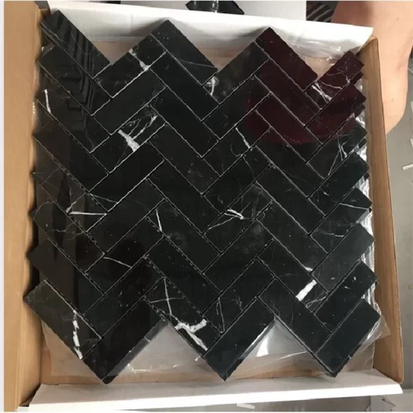 Black Marble Mosaic Herringbone