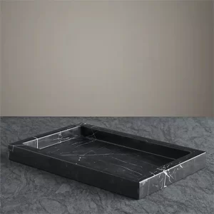 Small Modern Oval Shape Black Effect Marble Serving Tray