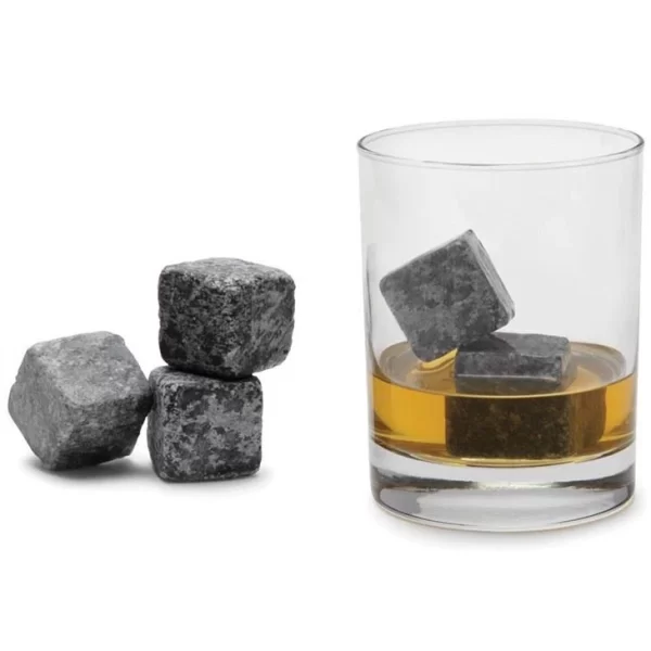 9pcs Black Granite Whiskey Stones Chilling Rocks Reusable Cooling Ice Cubes With Black Velvet Carrying Pouch