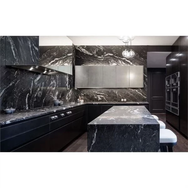 Black Countertop With White Veins