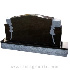Black Granite Cross Headstone and Gravestone with Gold Lettering