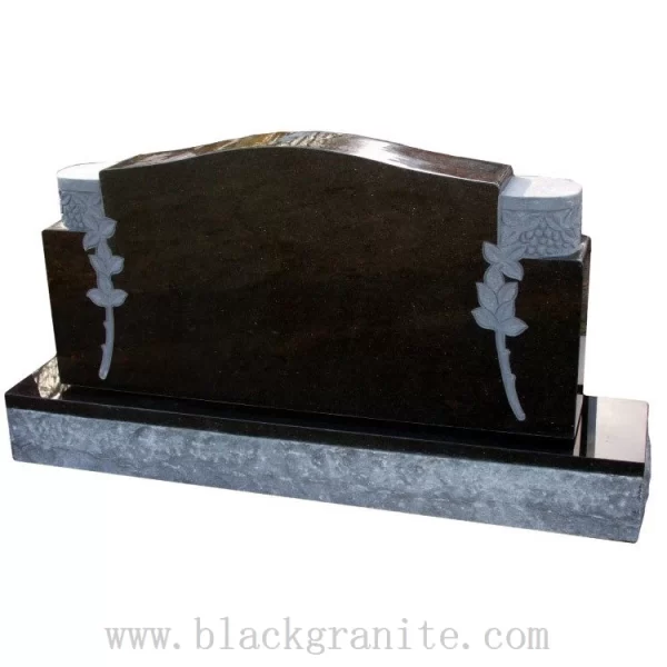 Black Granite Cross Headstone and Gravestone with Gold Lettering