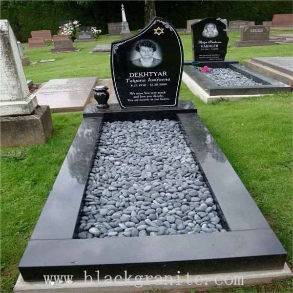 Black Granite Cross Headstone and Gravestone with Gold Lettering