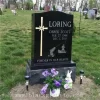 Black Granite Cross Headstone and Gravestone with Gold Lettering