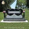 Black Granite Cross Headstone and Gravestone with Gold Lettering