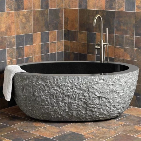 Black Granite Freestanding Soaking Bathtub