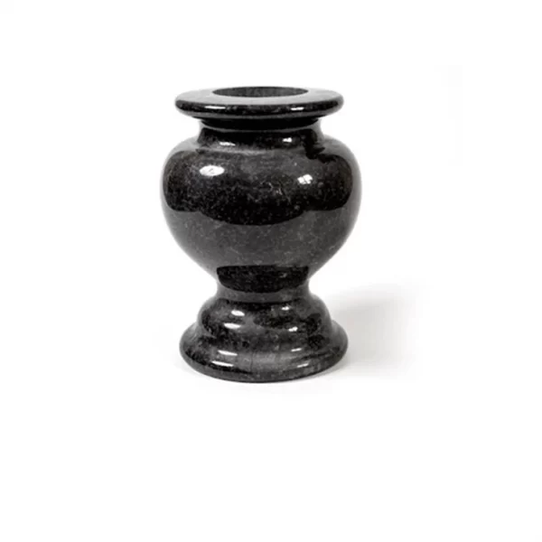 Black Granite Stone Memorial Vase With Flower Carving For Cemetery Graves