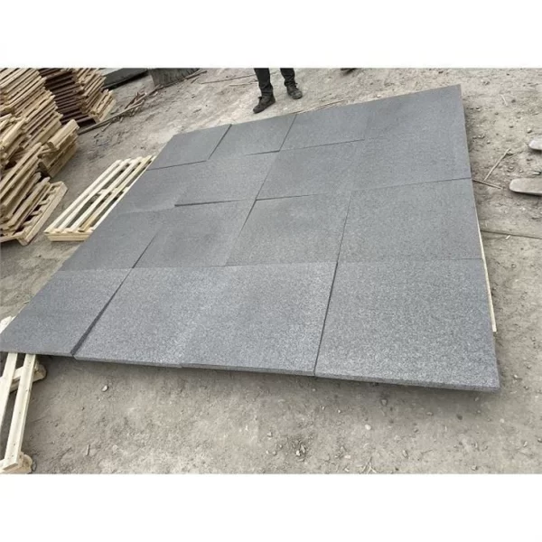 Black Granite Tiles With Surface Treatment Of Flamed, Water Jet And Steel Brush