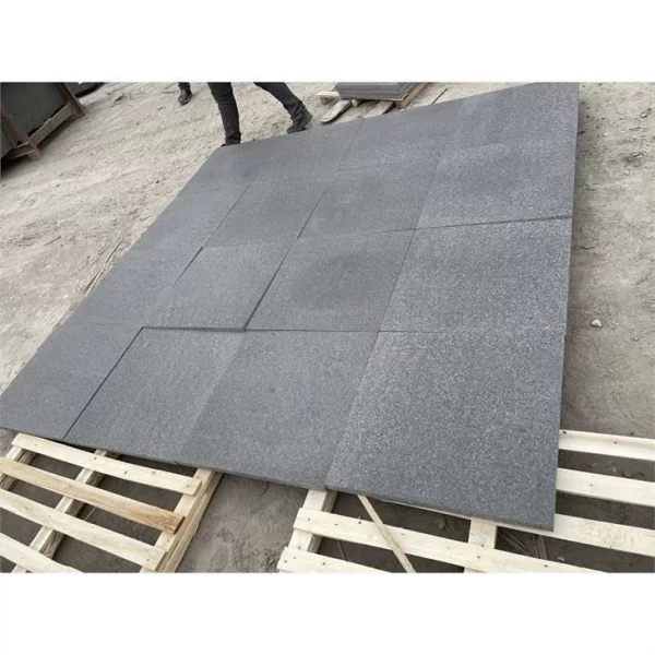 Black Granite Tiles With Surface Treatment Of Flamed, Water Jet And Steel Brush