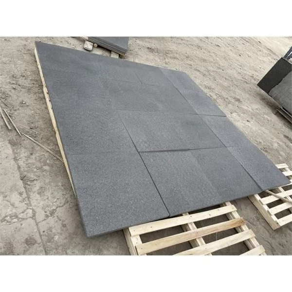 Black Granite Tiles With Surface Treatment Of Flamed, Water Jet And Steel Brush