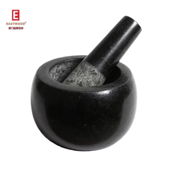 Black Natural Granite Mortar And Pestle Set Slip Scratch Resistant Bottom Polished Granite Spices Herbs Pesto Grinder