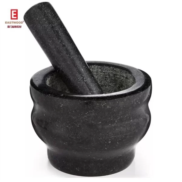 Black Natural Granite Mortar And Pestle Set Slip Scratch Resistant Bottom Polished Granite Spices Herbs Pesto Grinder