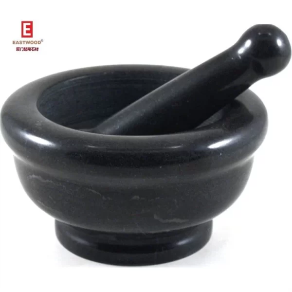 Black Natural Granite Mortar And Pestle Set Slip Scratch Resistant Bottom Polished Granite Spices Herbs Pesto Grinder