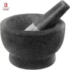 Black Natural Granite Mortar And Pestle Set Slip Scratch Resistant Bottom Polished Granite Spices Herbs Pesto Grinder