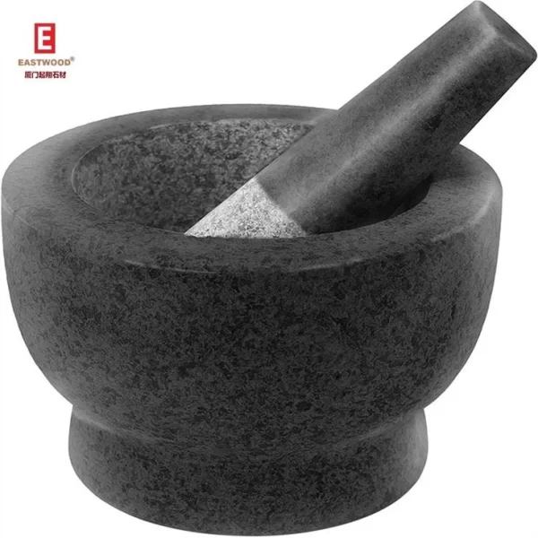 Black Natural Granite Mortar And Pestle Set Slip Scratch Resistant Bottom Polished Granite Spices Herbs Pesto Grinder