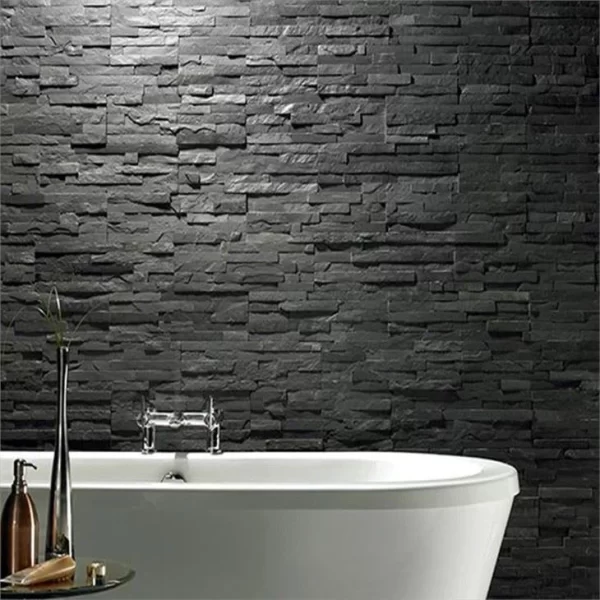 Black Quartz Stacked Stone Wall Cladding