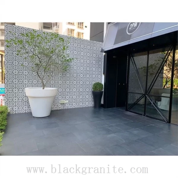 Classic Black Granite Flamed and Honed Tile