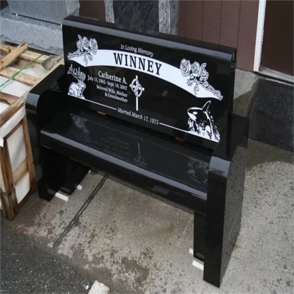 Custom Polished Black Memorial And Cremation Bench