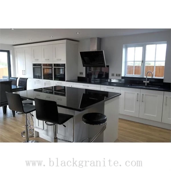 Dark Black Granite Stone Kitchen CounterTops and Backsplash