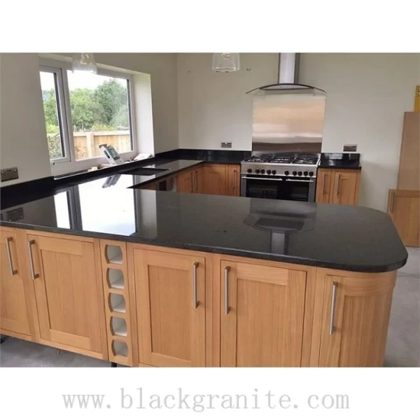 Dark Black Granite Stone Kitchen CounterTops and Backsplash