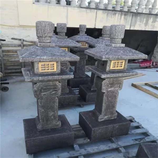 Garden Stone Carving Lantern Product In Black