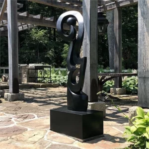 Hand Craved Black Granite Abstract Sculpture