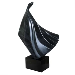 Hand Craved Black Granite Abstract Sculpture