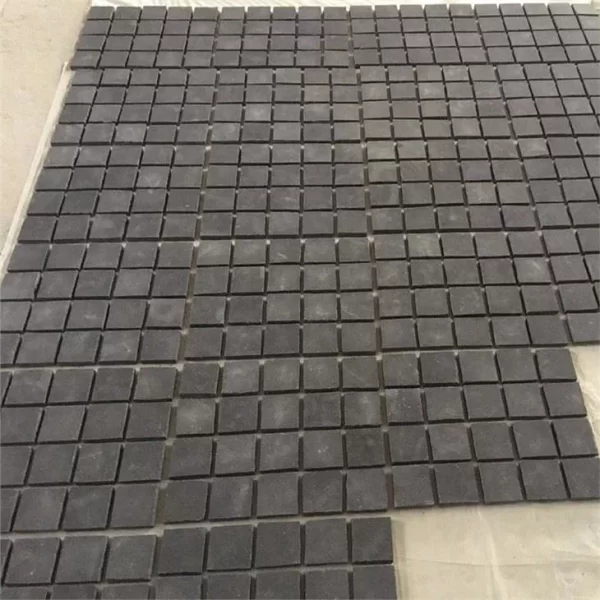 Natural Absolute Black Granite Cobble Stones On Mesh For Outdoor Pavers