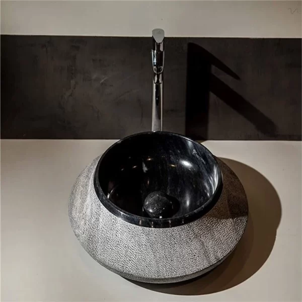 Natural Black Granite Stone Wash Basin Vessel Sinks