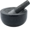 Natural Stone Black Granite Mortar And Pestle Set With Honed Finishing