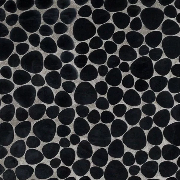 Natural Stone Pebble Mosaics Tiles In Black Stone For Floor