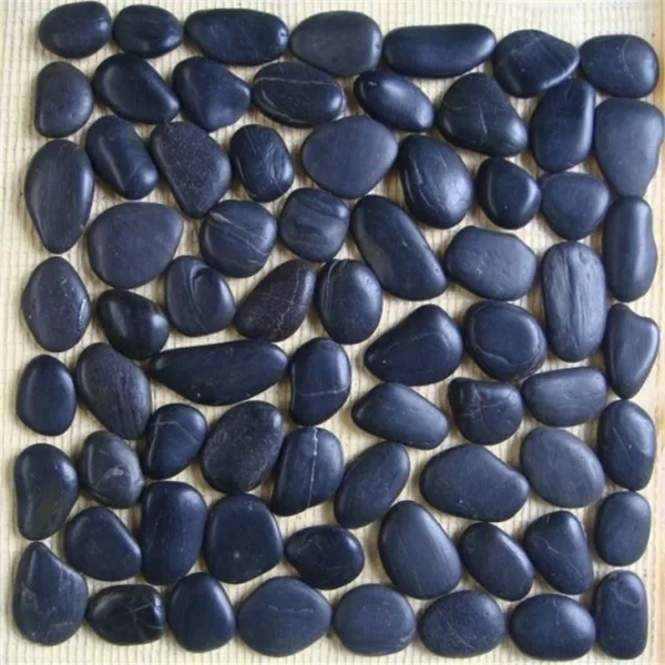 Natural Stone Pebble Mosaics Tiles In Black Stone For Floor