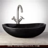 Polished Black Marble and Granite Stone Vessel Sink for Farmhouse