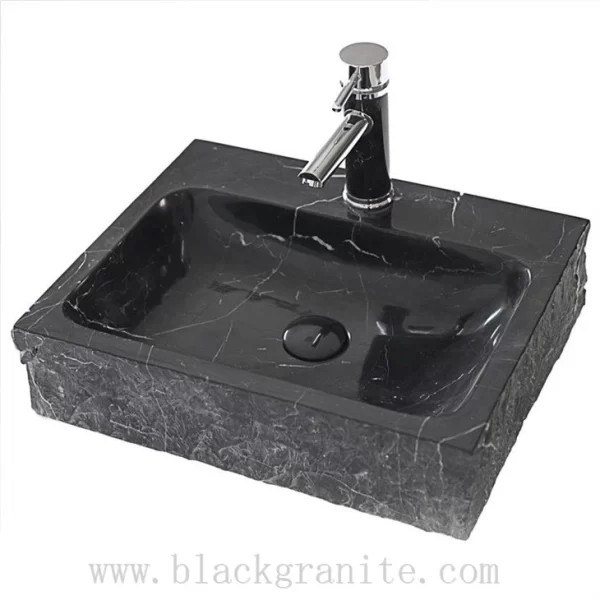 Polished Black Marble and Granite Stone Vessel Sink for Farmhouse