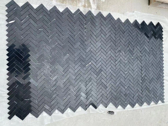 Black Marble Mosaic Herringbone