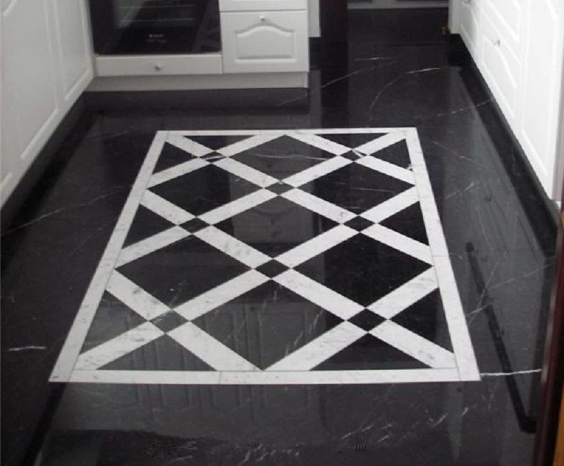 Black Marble Tile Mix With White Marble Tile