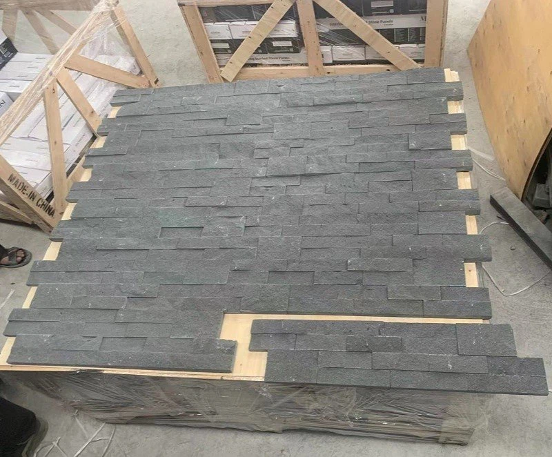 Black Sandstone Cultural Stone Wall Panels For Fireplace Wall Cladding
