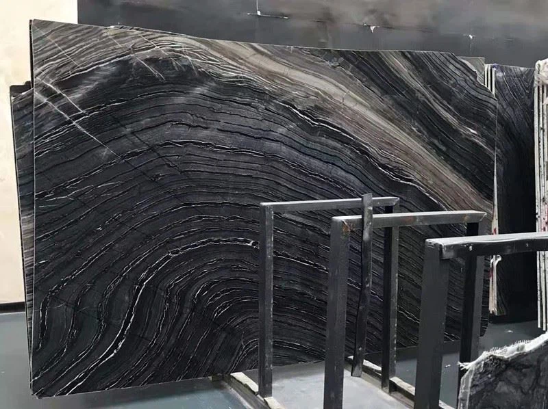 China Black Wooden Vein Marble Slabs