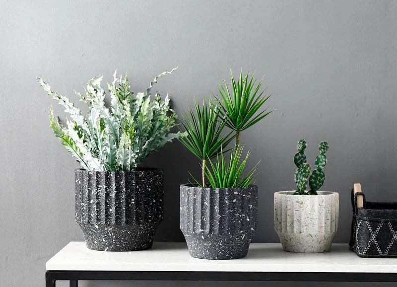 Home Decor Black Terrazzo Planters Gardening Decoration Pots For Succulent Plants