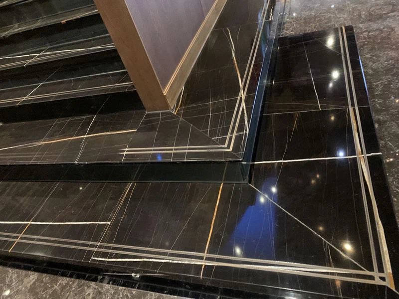 Nero Saint Laurent Black And Gold Marble Flooring Slab Stair Flooring Tiles