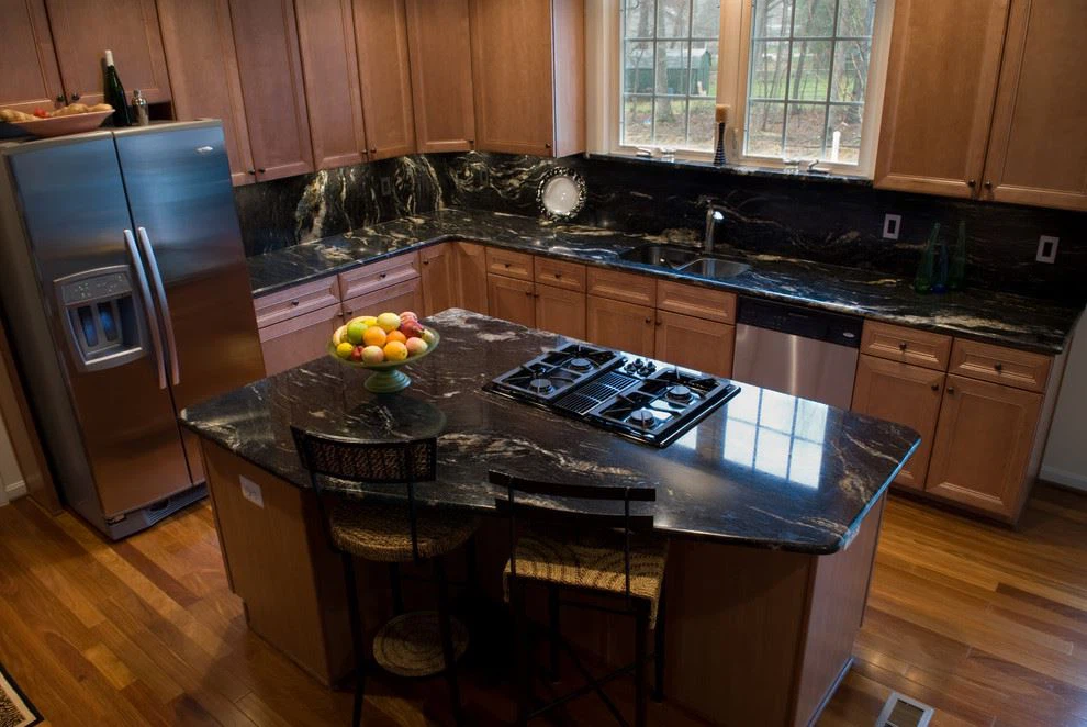 Black Countertop With White Veins