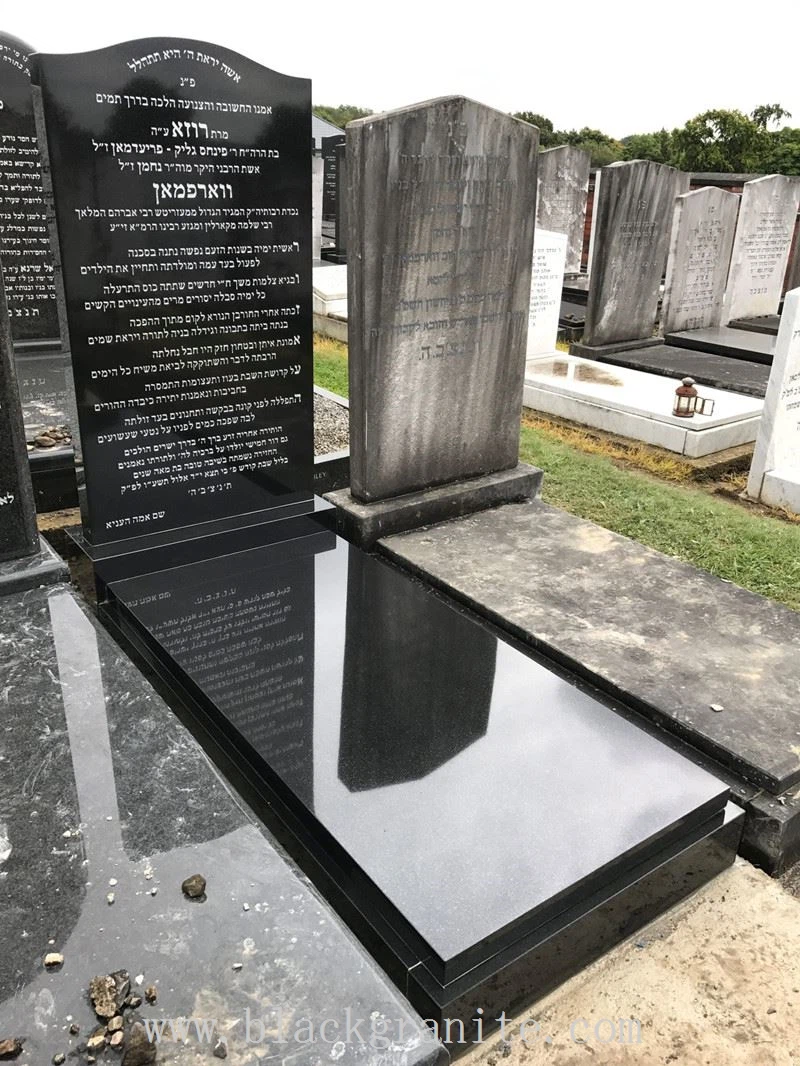 Black Granite Cross Headstone and Gravestone with Gold Lettering