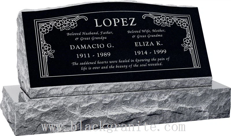 Black Granite Cross Headstone and Gravestone with Gold Lettering