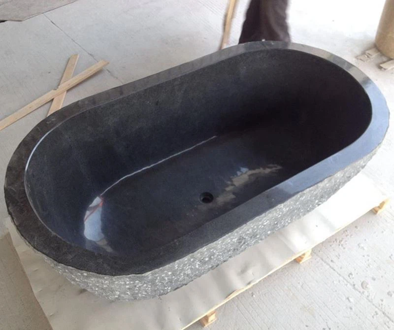 Black Granite Freestanding Soaking Bathtub