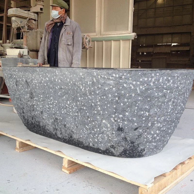 Black Granite Freestanding Soaking Bathtub