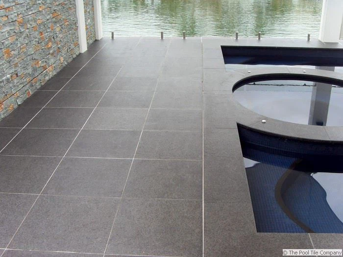 Black Granite Tiles With Surface Treatment Of Flamed, Water Jet And Steel Brush