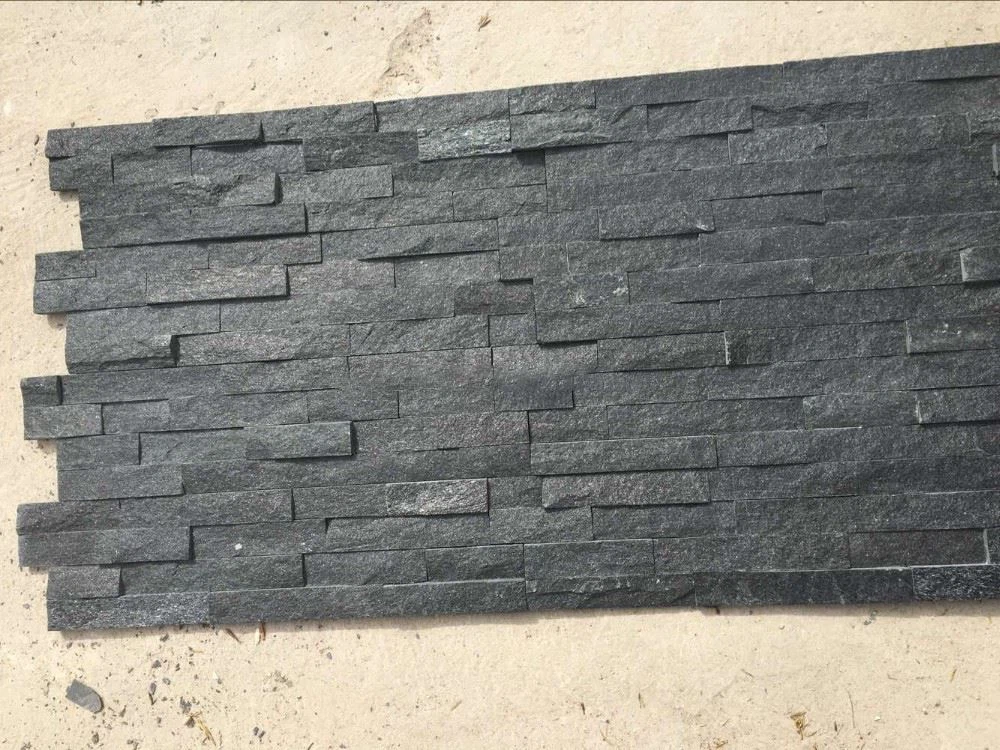 Black Quartz Stacked Stone Wall Cladding