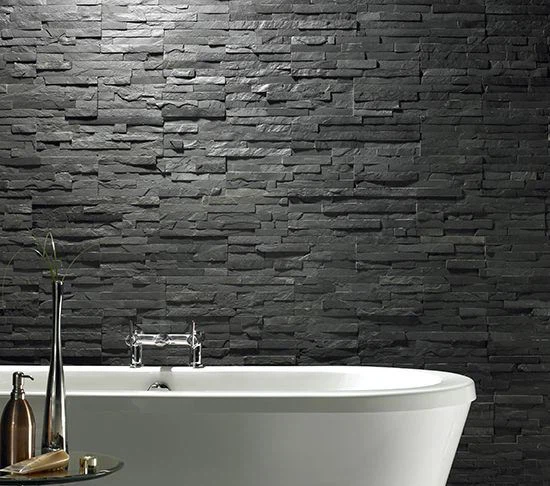 Black Quartz Stacked Stone Wall Cladding