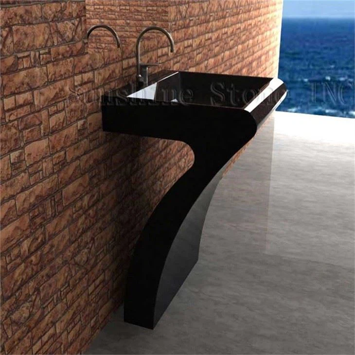 Black Stone Granite Marble Pedestal Sink Wash Basin