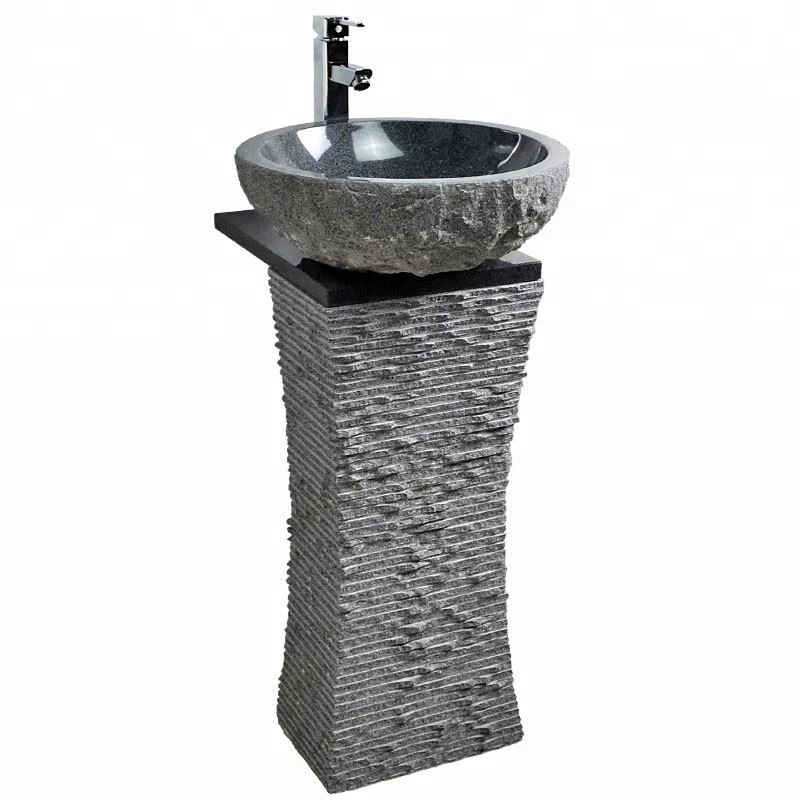 Black Stone Granite Marble Pedestal Sink Wash Basin